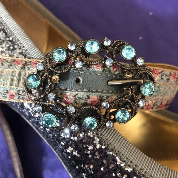 Hale Bob size 9 Scarlet blue, glittery pumps with a beautiful brooch fastener. - Picture 5 of 15